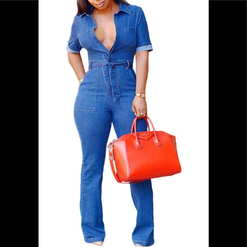🔴 Women’s Denim Wide Leg Jumpsuit